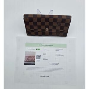 Authentic Louis Vuitton Damier Ebene Long Wallet Brown Checkered Snap LV w/ Dust